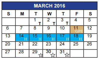 District School Academic Calendar for Kirby Math-science Ctr for March 2016