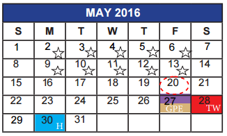 District School Academic Calendar for Rider High School for May 2016