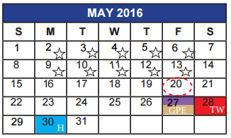 District School Academic Calendar for Kirby Math-science Ctr for May 2016