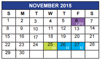District School Academic Calendar for Bonham Elementary for November 2015