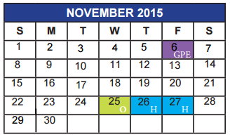 District School Academic Calendar for Paul Irwin Head Start Center for November 2015