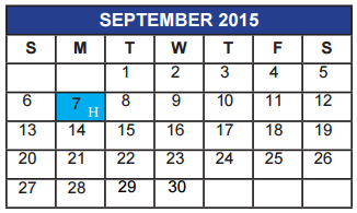 District School Academic Calendar for Wichita County Juvenile Justice Ae for September 2015