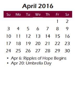 District School Academic Calendar for Draper Intermed for April 2016