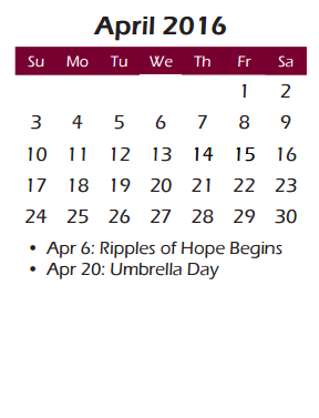 District School Academic Calendar for Mcmillan Junior High School for April 2016