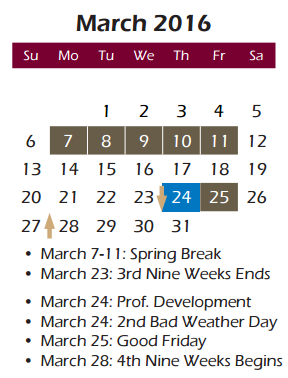 District School Academic Calendar for Groves Elementary School for March 2016