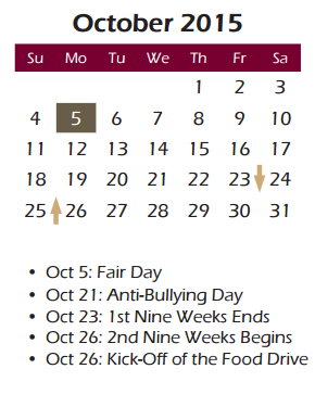 District School Academic Calendar for Smith Elementary for October 2015