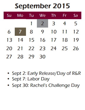 District School Academic Calendar for Draper Intermed for September 2015