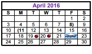 District School Academic Calendar for Taylor County Learning Center for April 2016