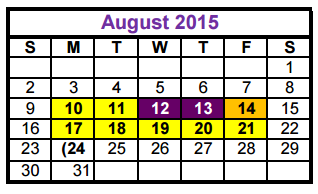 District School Academic Calendar for Wylie Elementary for August 2015
