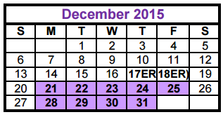 District School Academic Calendar for Taylor County Learning Center for December 2015