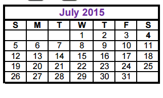 District School Academic Calendar for Taylor County Learning Center for July 2015