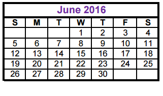 District School Academic Calendar for Taylor County Learning Center for June 2016