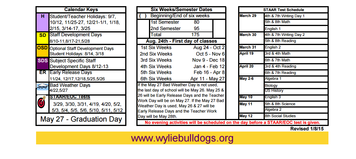 District School Academic Calendar Key for Taylor County Learning Center