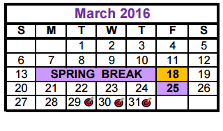 District School Academic Calendar for Taylor County Learning Center for March 2016