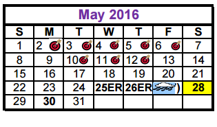 District School Academic Calendar for Taylor County Learning Center for May 2016