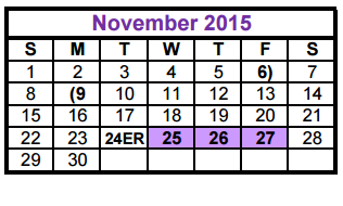 District School Academic Calendar for Wylie Elementary for November 2015