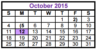 District School Academic Calendar for Wylie Intermediate for October 2015