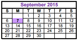 District School Academic Calendar for Taylor County Learning Center for September 2015