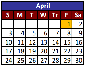 District School Academic Calendar for Del Valle High School for April 2016