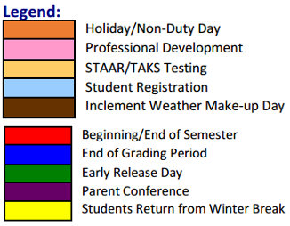 District School Academic Calendar Legend for Desert View Middle School