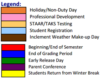 District School Academic Calendar Legend for Cesar Chavez Middle School