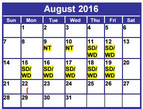 District School Academic Calendar for Day Nursery Of Abilene for August 2016