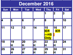 District School Academic Calendar for Woodson Center For Excellence for December 2016