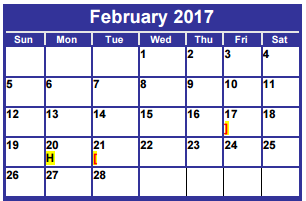 District School Academic Calendar for Adult Learning Ctr for February 2017