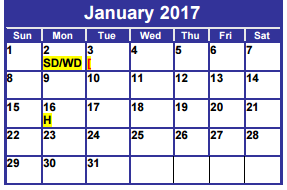 District School Academic Calendar for Ortiz Elementary for January 2017
