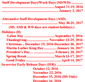 District School Academic Calendar Legend for Day Nursery Of Abilene