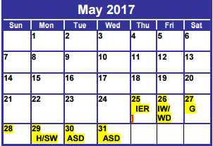 District School Academic Calendar for Day Nursery Of Abilene for May 2017