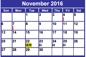 District School Academic Calendar for Day Nursery Of Abilene for November 2016
