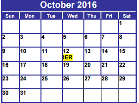 District School Academic Calendar for Reassignment Ctr for October 2016