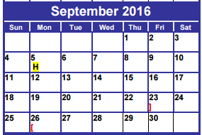 District School Academic Calendar for Day Nursery Of Abilene for September 2016