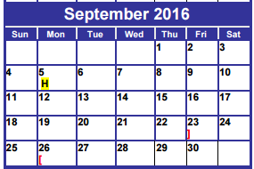 District School Academic Calendar for Taylor County Learning Center for September 2016