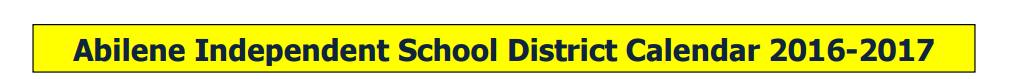 District School Academic Calendar for Day Nursery Of Abilene
