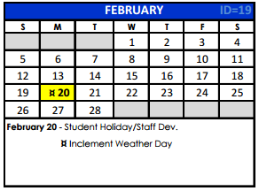District School Academic Calendar for Bexar Co J J A E P for February 2017