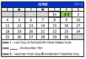 District School Academic Calendar for Howard Elementary for June 2017