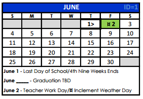 District School Academic Calendar for Bexar Co J J A E P for June 2017