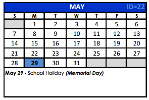 District School Academic Calendar for Bexar Co J J A E P for May 2017