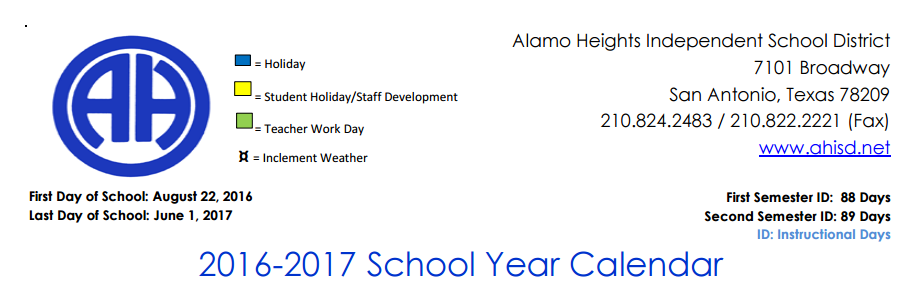 District School Academic Calendar for Alamo Heights Junior High