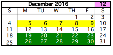 District School Academic Calendar for Kujawa Elementary School for December 2016
