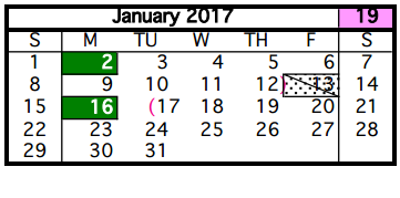 District School Academic Calendar for Aldine Ninth Grade School for January 2017