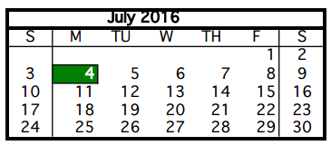 District School Academic Calendar for Smith Academy for July 2016