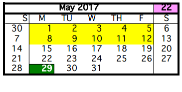 District School Academic Calendar for Hinojosa Ec/pre-k Center for May 2017