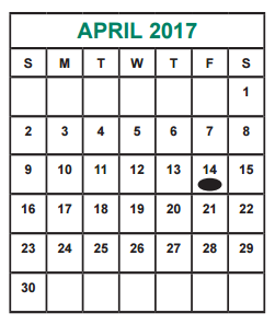 District School Academic Calendar for Alief Learning Ctr (6-12) for April 2017