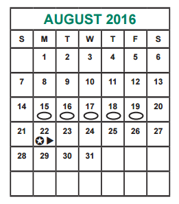 District School Academic Calendar for Liestman Elementary School for August 2016