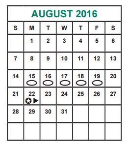 District School Academic Calendar for Alief Isd J J A E P for August 2016