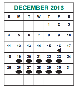 District School Academic Calendar for Kennedy Elementary for December 2016