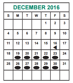 District School Academic Calendar for Alief Learning Ctr (k6) for December 2016